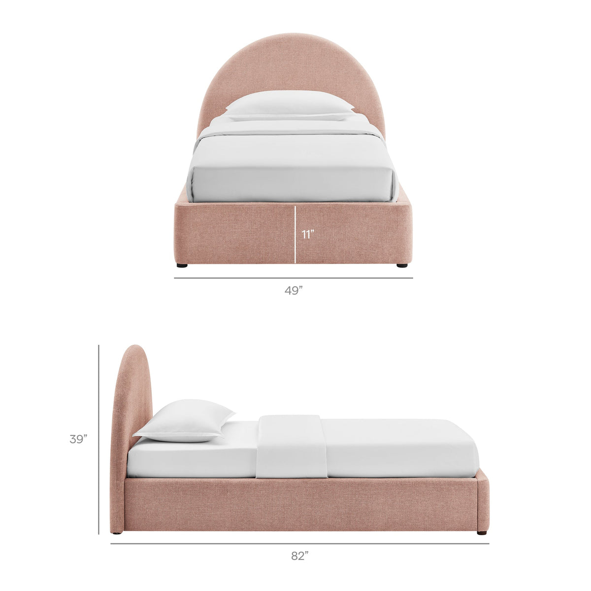 Resort arched upholstered fabric storage platform bed frame in peach on Tampa Home & Garden Store