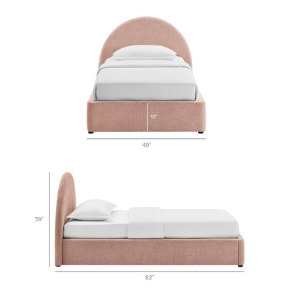 Resort arched upholstered fabric storage platform bed frame in peach on Tampa Home & Garden Store