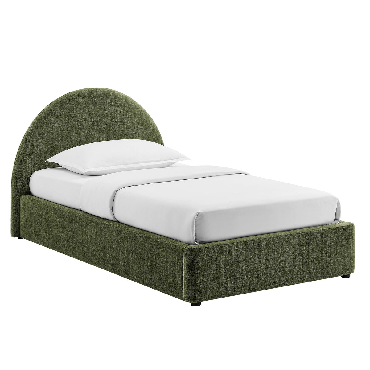 Resort arched upholstered fabric bed frame by Modway in green with white bedding on Tampa Home & Garden Store