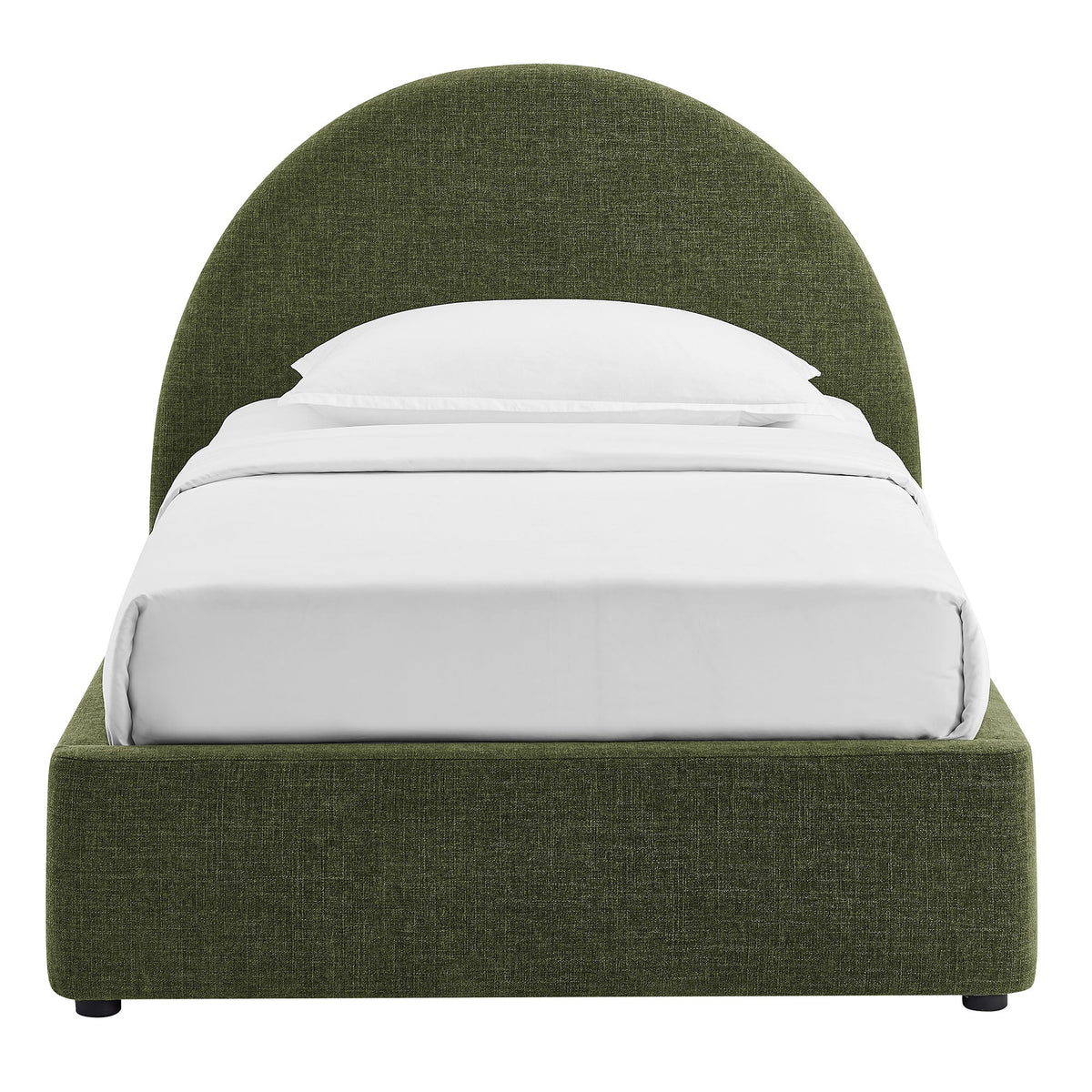 Resort arched upholstered fabric storage platform bed frame in green by Modway with bedding on Tampa Home & Garden Store