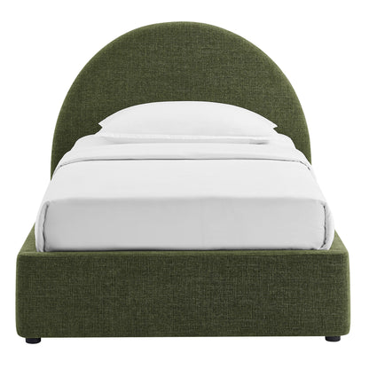 Resort arched upholstered fabric storage platform bed frame in green by Modway with bedding on Tampa Home & Garden Store