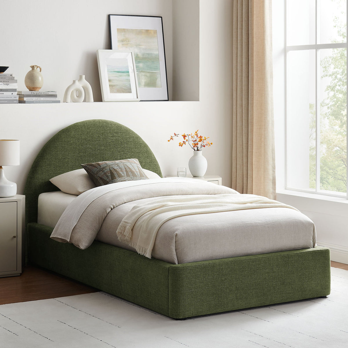 Resort arched upholstered fabric storage platform bed frame in green, by Modway on Tampa Home & Garden Store