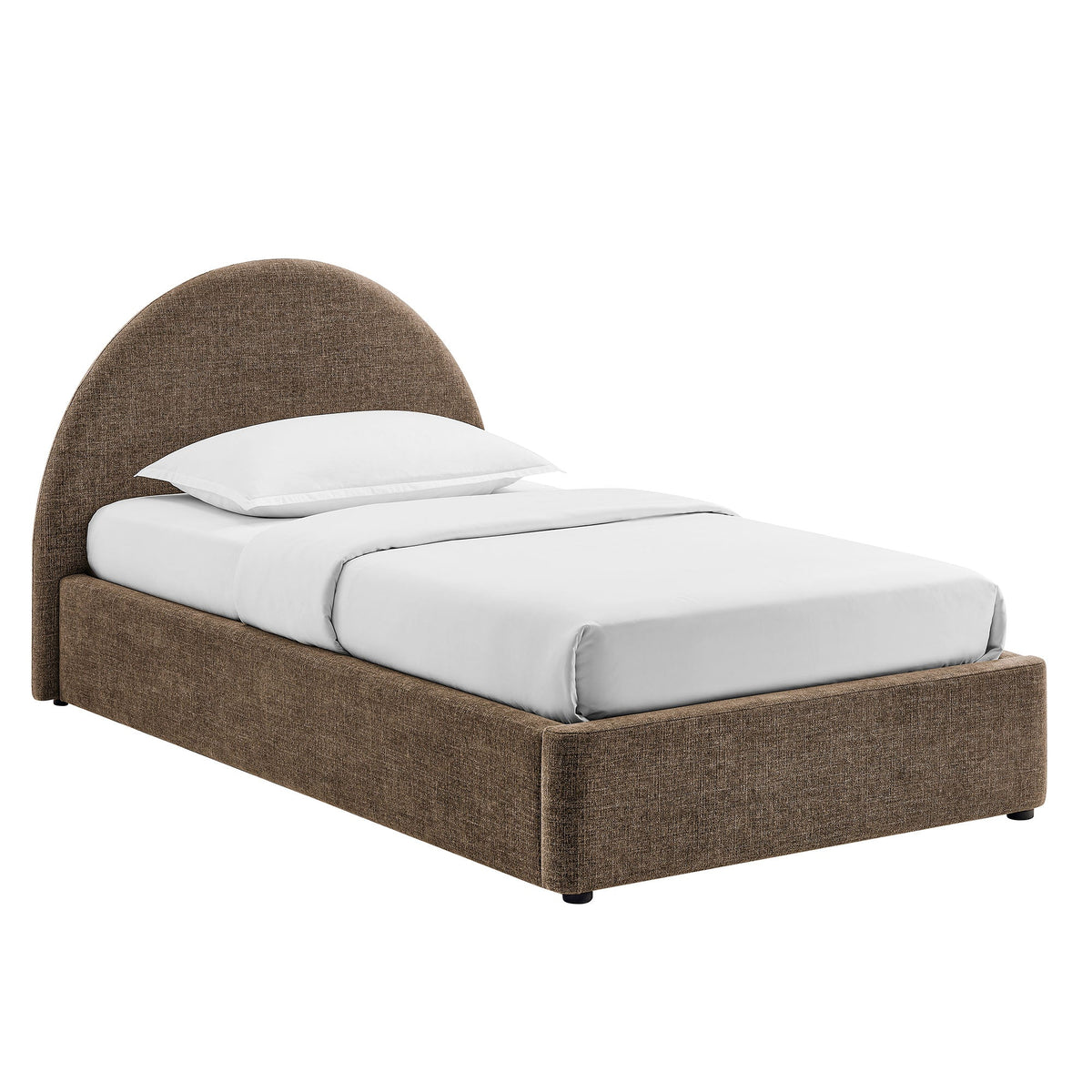 Resort arched upholstered fabric storage platform bed frame in brown fabric by HouseOfZazla on Tampa Home & Garden Store