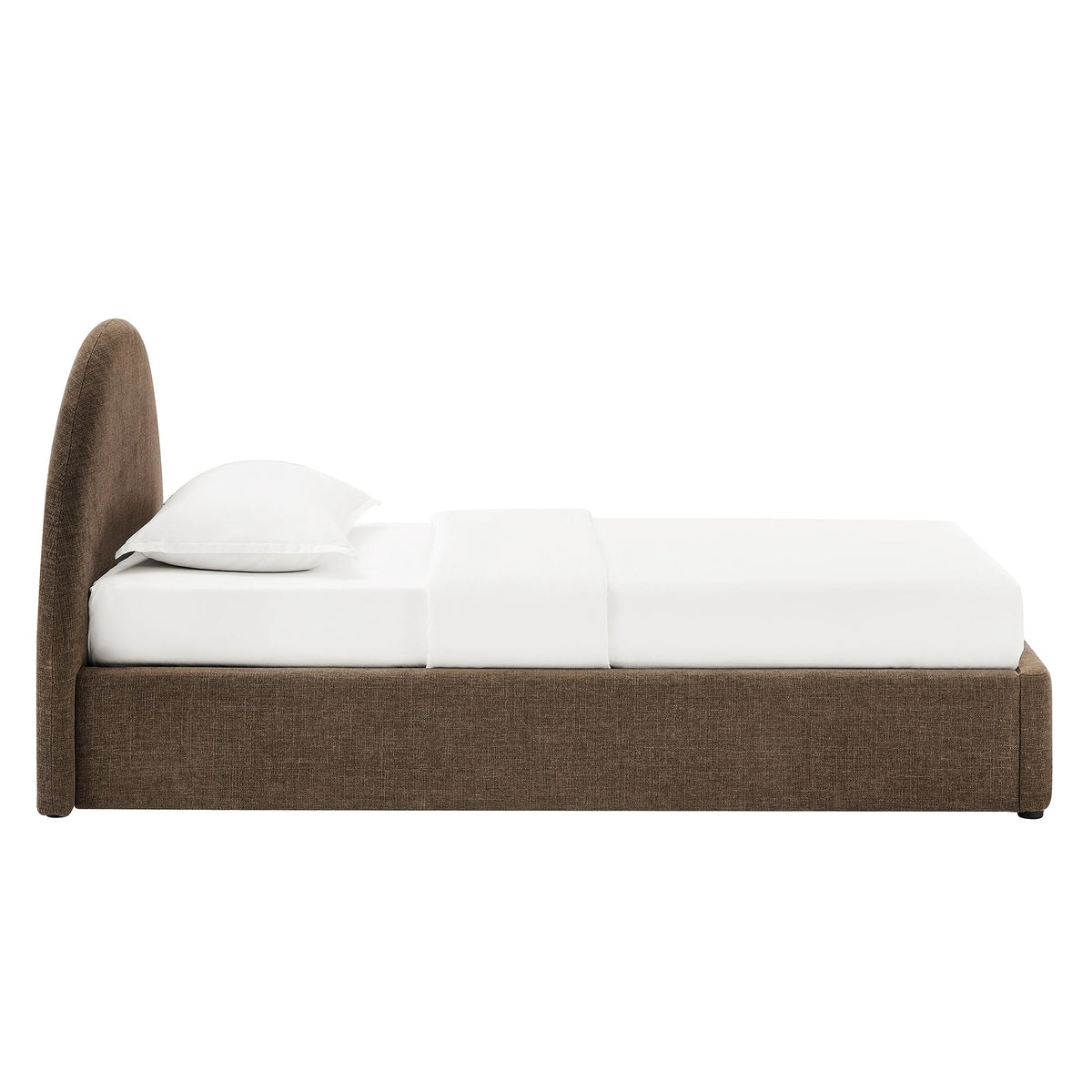 Resort arched upholstered fabric bed frame by Modway in brown with white linens on Tampa Home & Garden Store