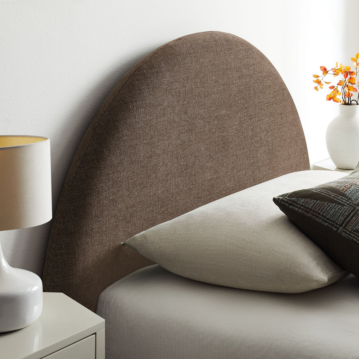 Resort Arched Upholstered Storage Platform Bed Frame in brown fabric HouseOfZazla on Tampa Home & Garden Store