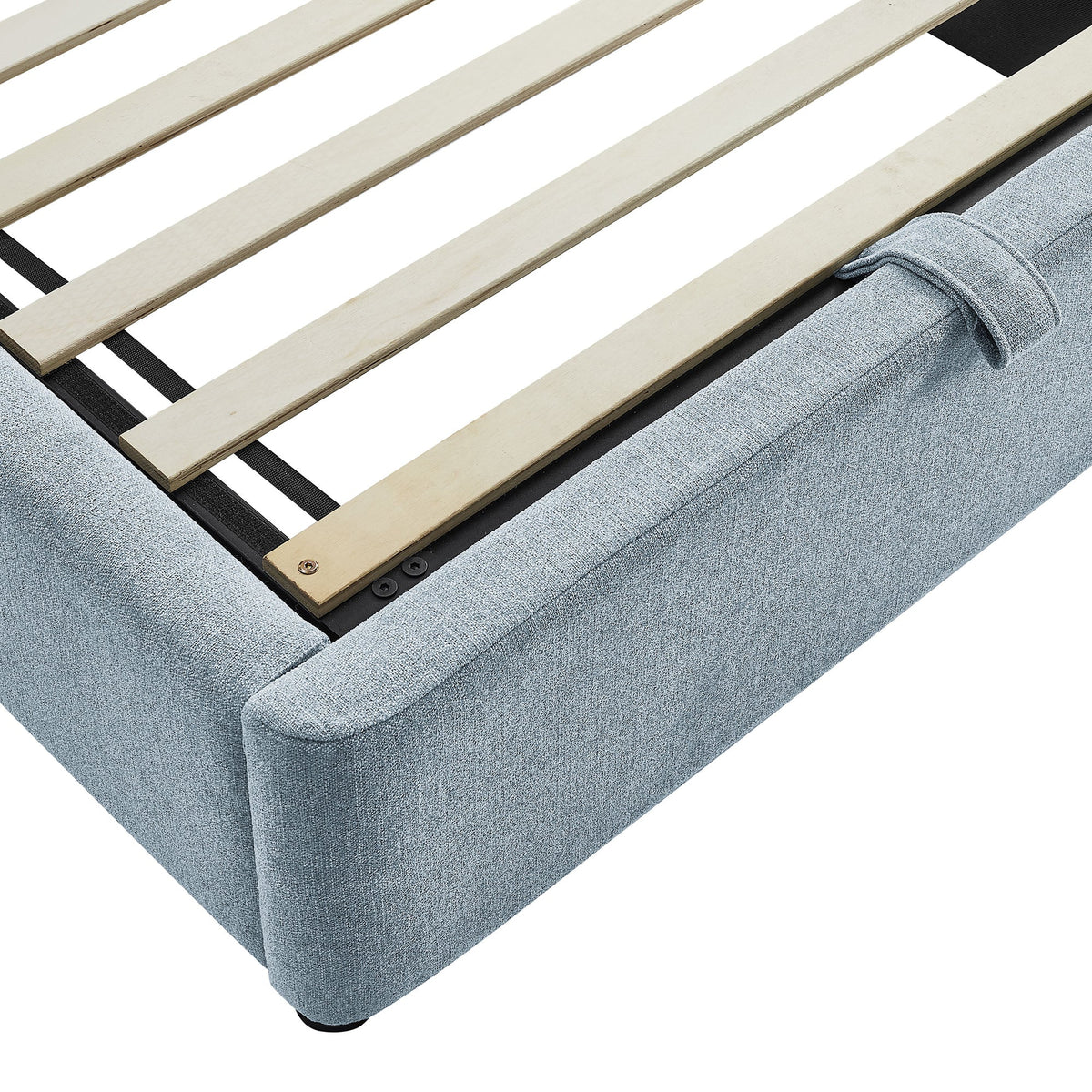 Resort arched upholstered blue-gray fabric storage platform bed with wood slats by Modway on Tampa Home & Garden Store