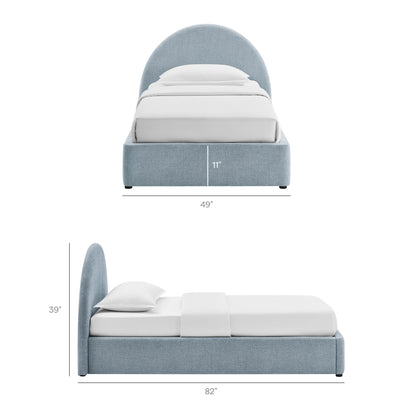 Resort arched upholstered fabric storage platform bed frame in blue-gray by HouseOfZazla on Tampa Home & Garden Store