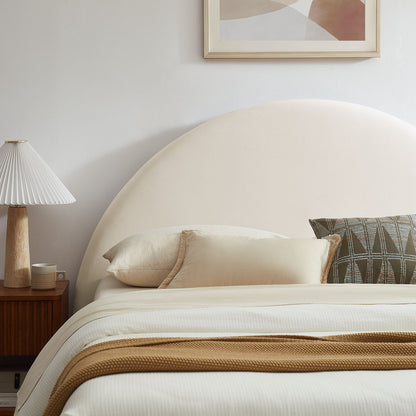 Resort Arched Performance Velvet storage platform bed frame cream bedding and plaid pillow on Tampa Home & Garden Store