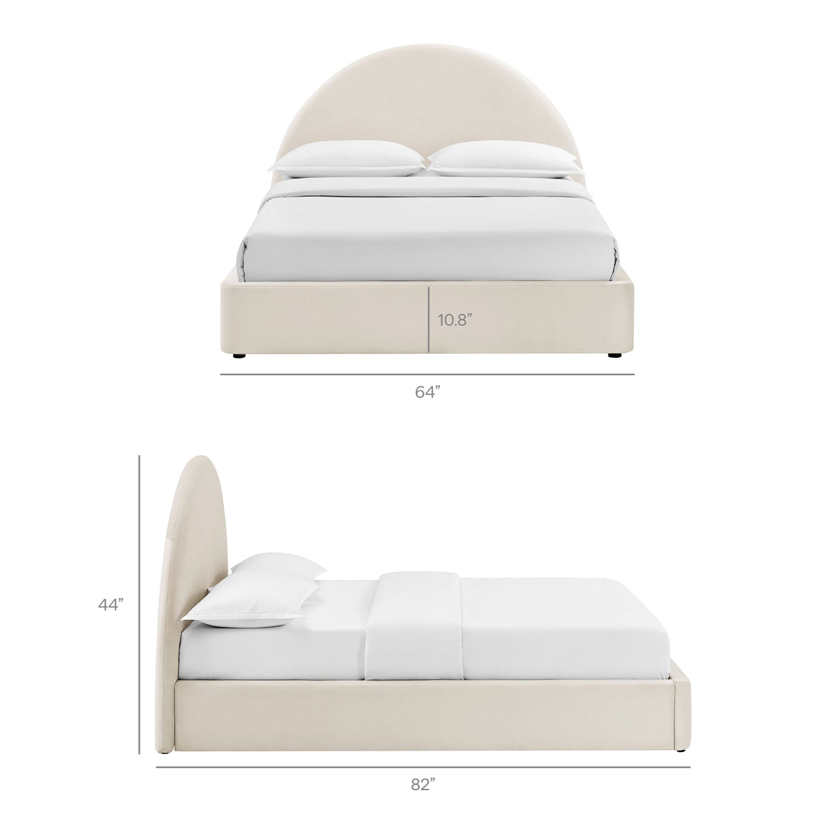 Resort arched velvet storage platform bed frame by Modway in cream with white bedding on Tampa Home & Garden Store