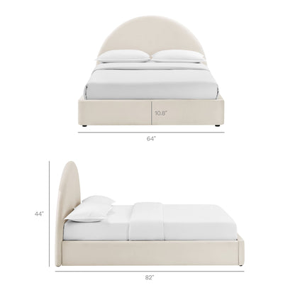 Resort arched velvet storage platform bed frame by Modway in cream with white bedding on Tampa Home & Garden Store