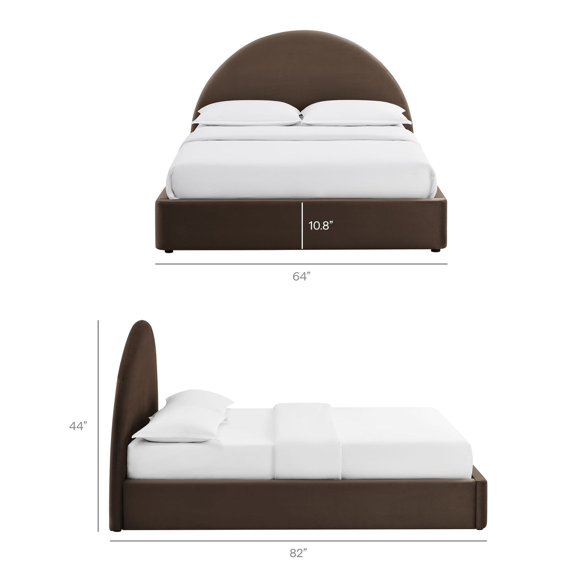 Resort arched performance velvet storage platform bed frame in brown with white linens by Modway on Tampa Home & Garden Store
