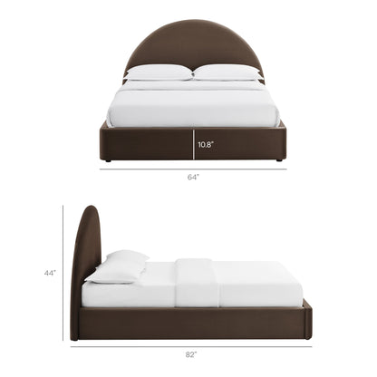 Resort arched performance velvet storage platform bed frame in brown with white linens by Modway on Tampa Home & Garden Store