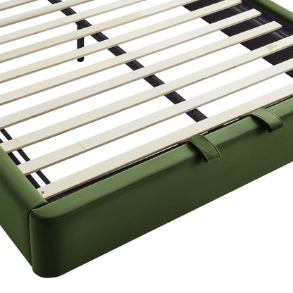 Resort arched storage platform bed frame by Modway in green velvet with light wood slats on Tampa Home & Garden Store