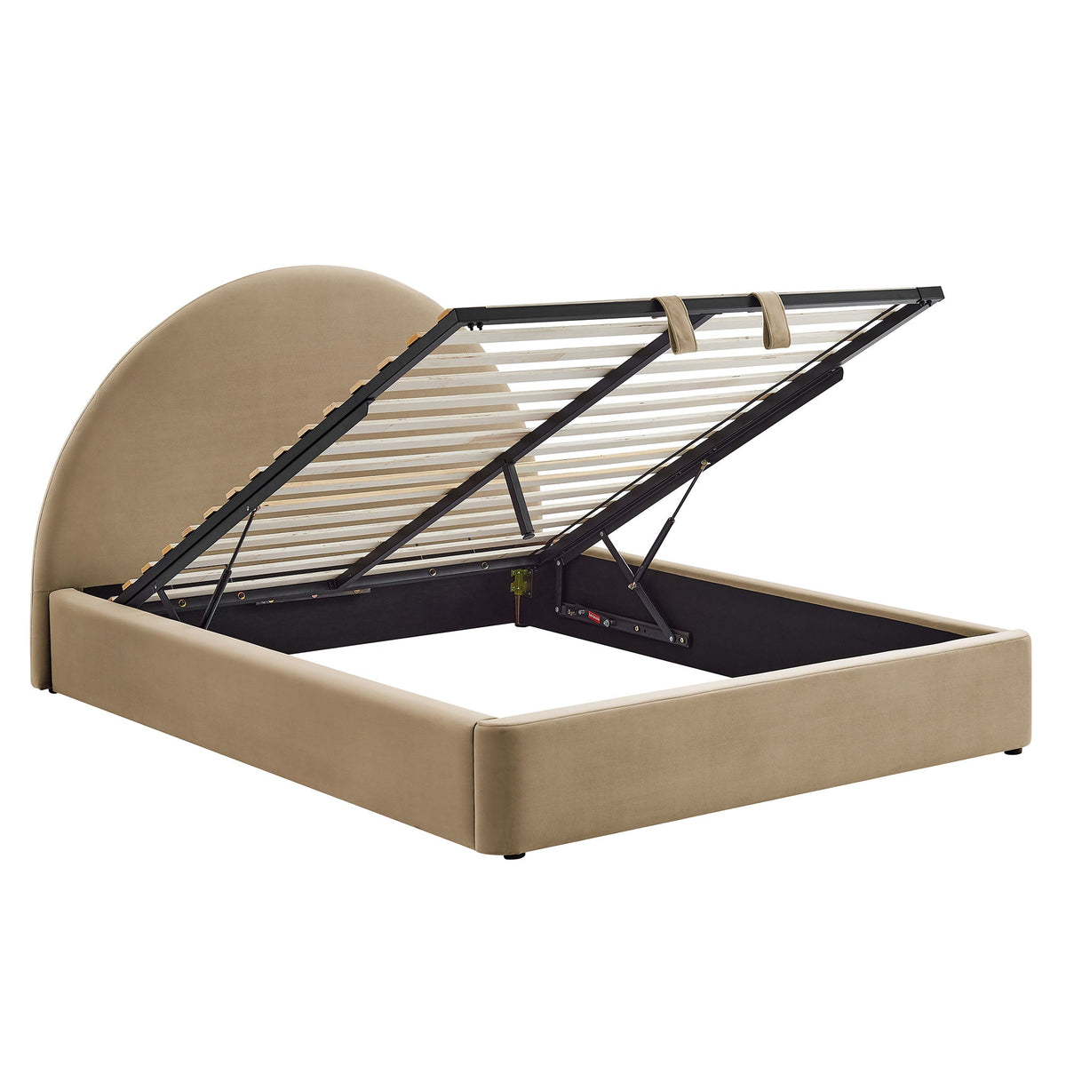 Resort Arched Velvet Storage Platform Bed Frame by Modway, beige upholstered bed with lift on Tampa Home & Garden Store