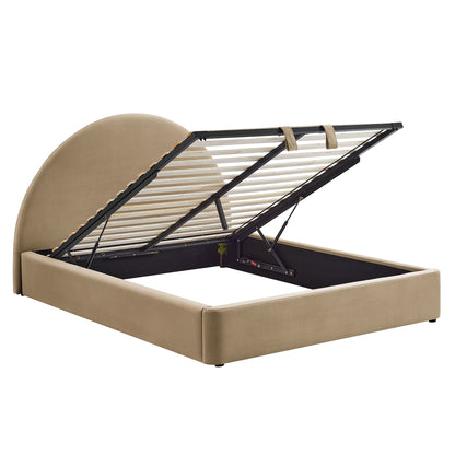 Resort Arched Velvet Storage Platform Bed Frame by Modway, beige upholstered bed with lift on Tampa Home & Garden Store