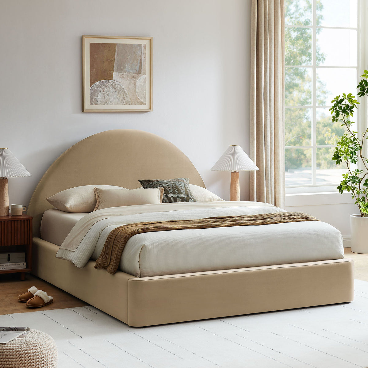 Resort arched performance velvet storage platform bed frame beige upholstery by Modway on Tampa Home & Garden Store