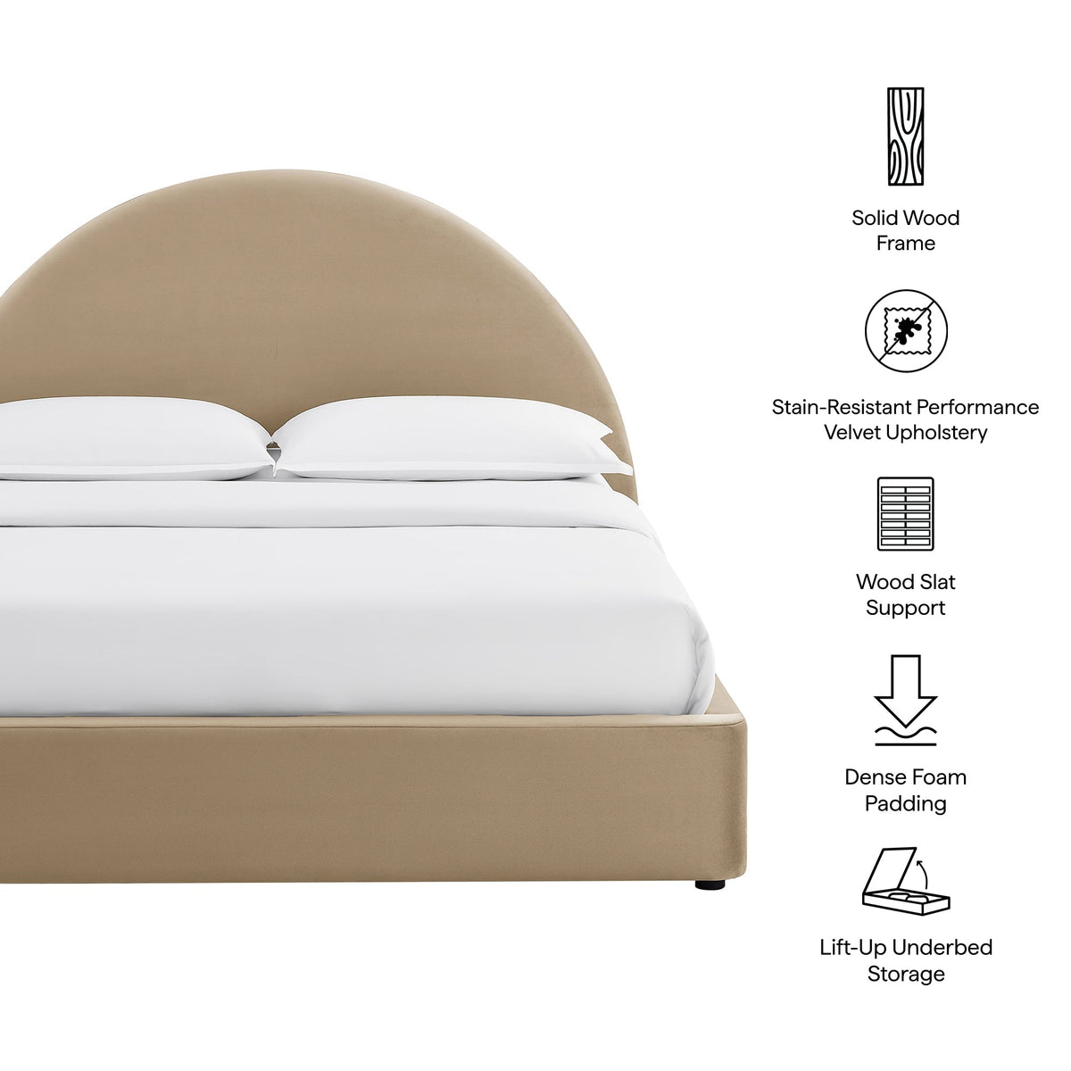 Modway Resort Arched Performance Velvet Storage Platform Bed Frame in tan velvet on Tampa Home & Garden Store