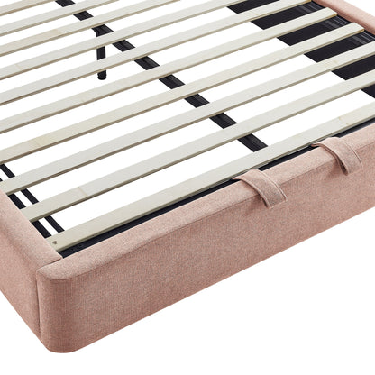 Resort Arched Upholstered Fabric Storage Platform Bed Frame with pink upholstery and wood slats on Tampa Home & Garden Store
