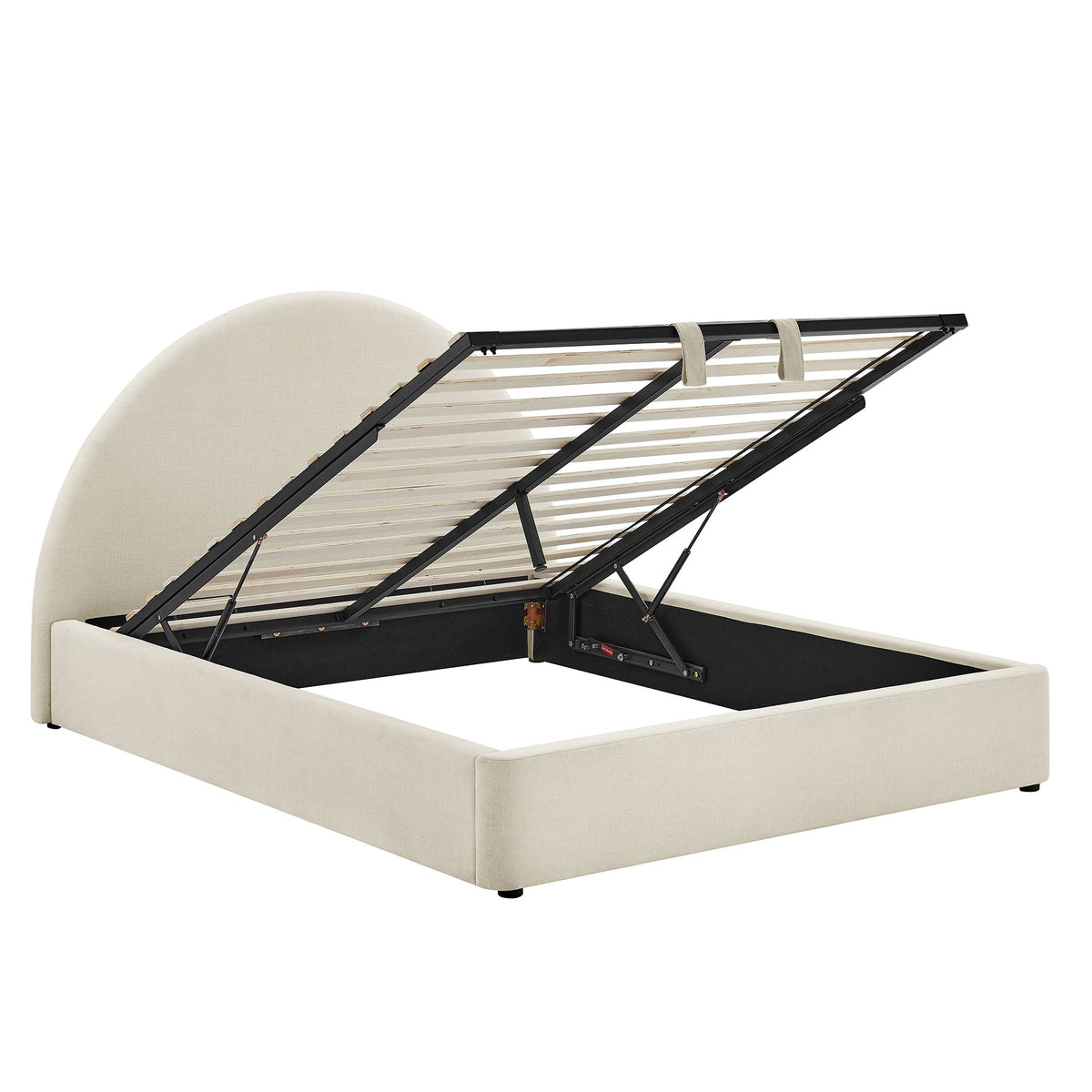 Arched upholstered storage platform bed frame in beige fabric with a black metal frame by Modway on Tampa Home & Garden Store