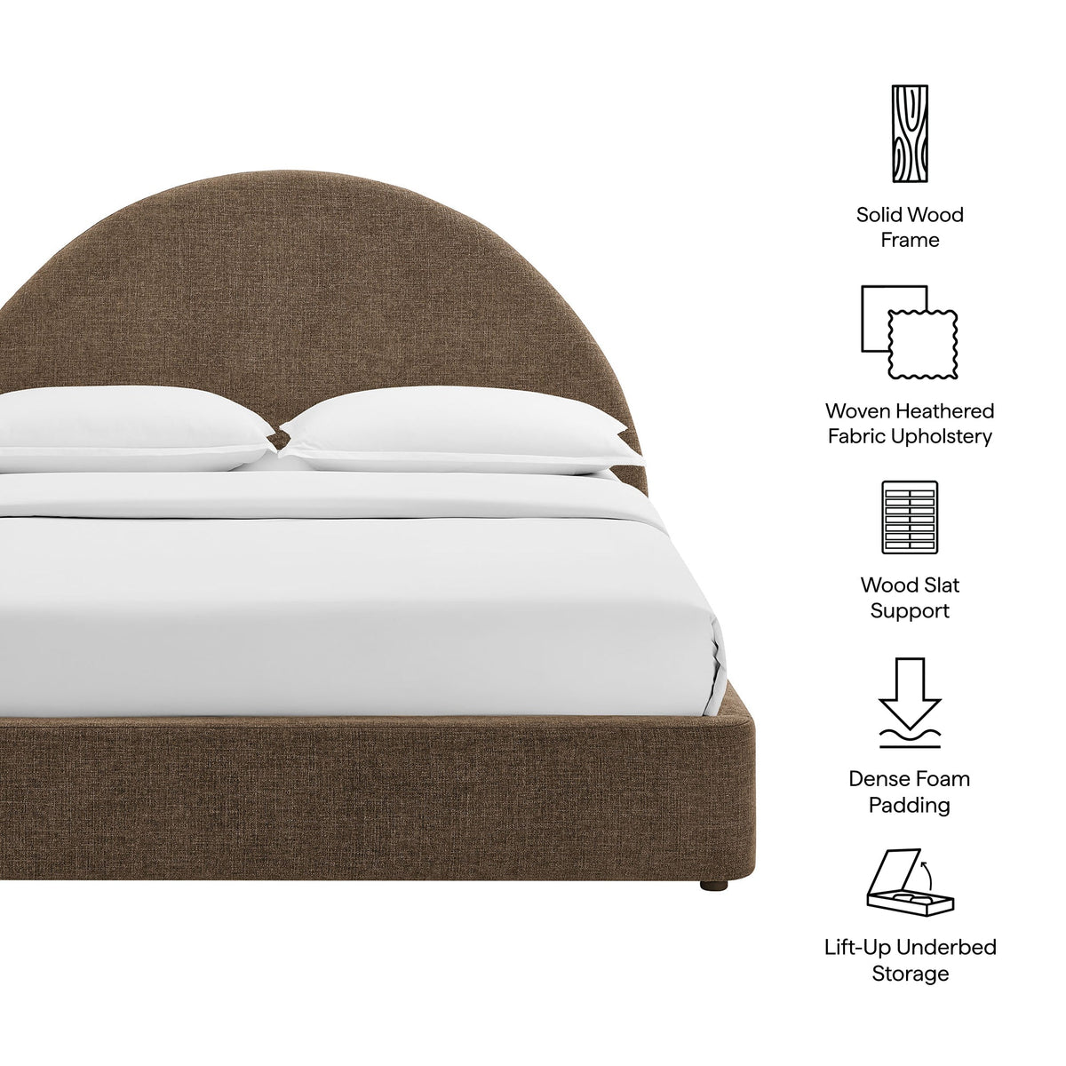 Resort Arched Upholstered Fabric Storage Platform Bed Frame by Modway, brown fabric headboard on Tampa Home & Garden Store