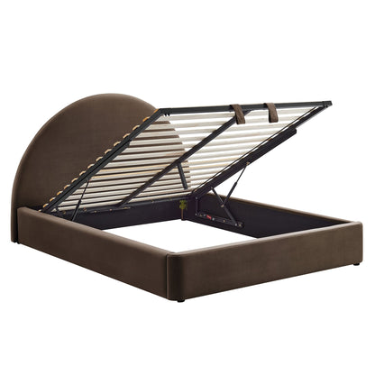 Resort arched velvet storage platform bed frame brown with black metal rails by Modway on Tampa Home & Garden Store