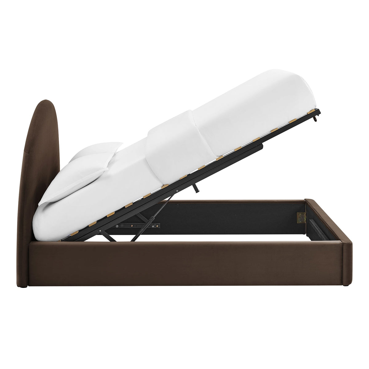 Resort arched velvet storage platform bed brown with white bedding storage by HouseOfZazla on Tampa Home & Garden Store