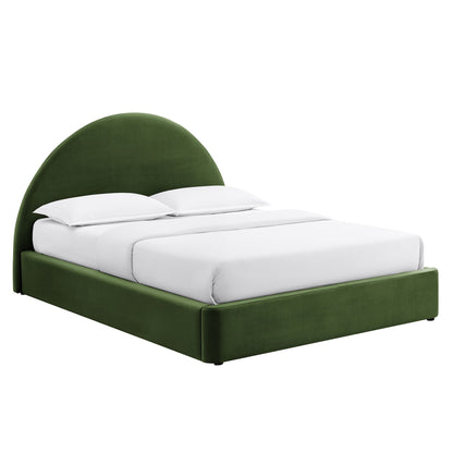 Resort Arched Velvet Storage Platform Bed Frame by Modway in green velvet with white bedding on Tampa Home & Garden Store
