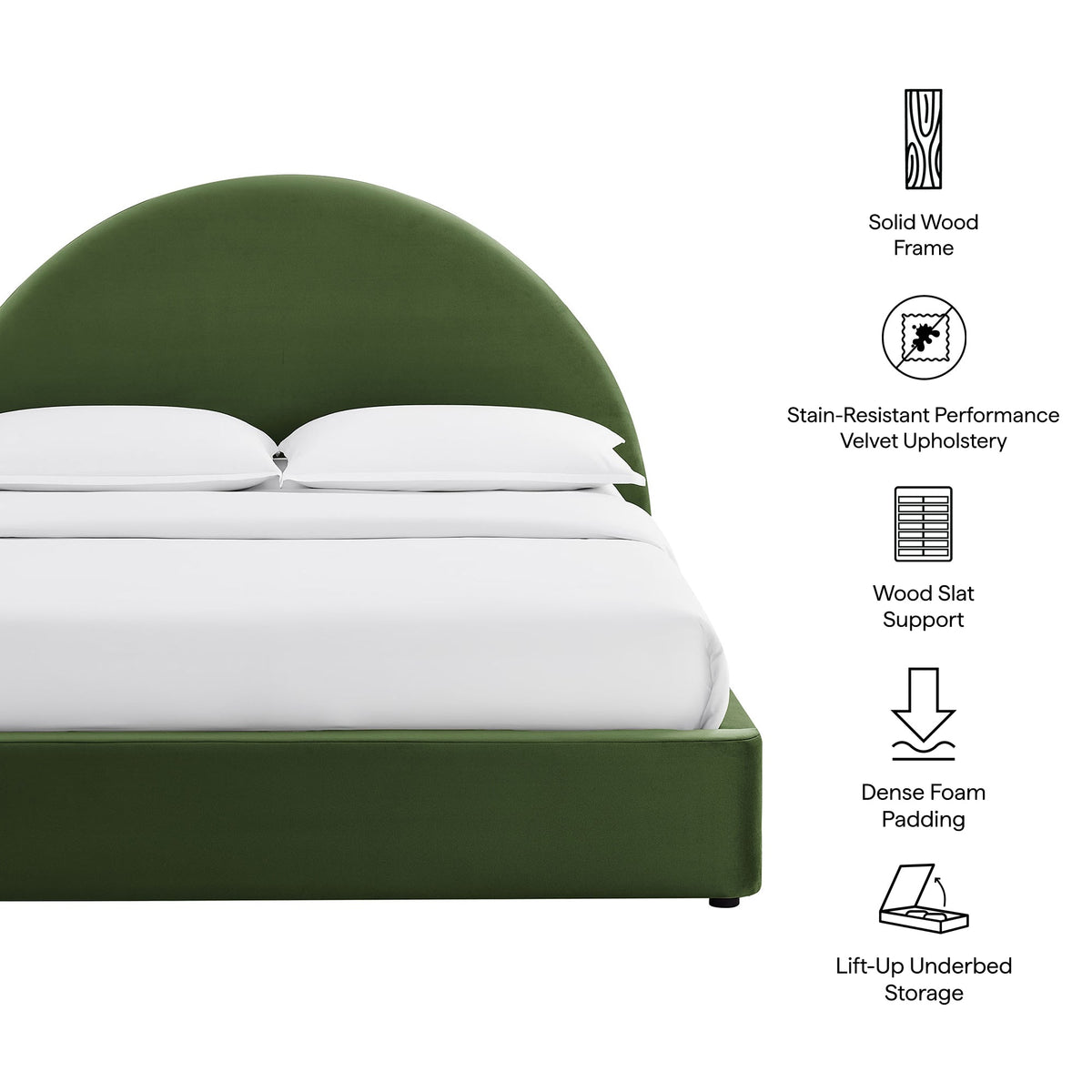 Resort Arched Performance Velvet Platform Bed Frame in green with lift-up storage by Modway on Tampa Home & Garden Store