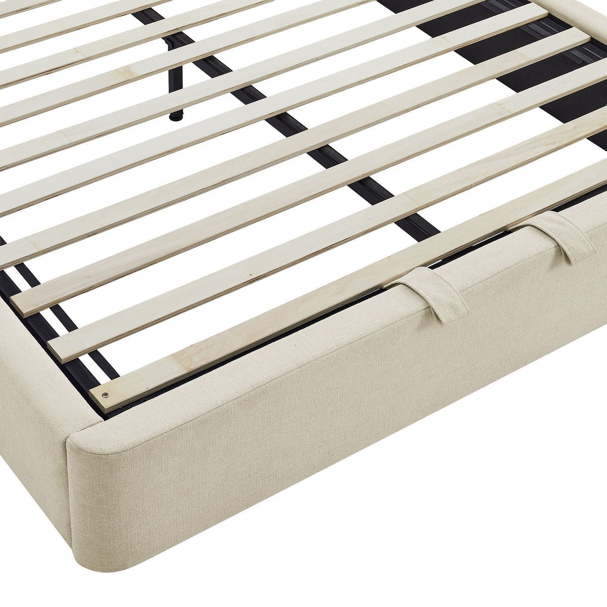 Resort arched upholstered fabric storage platform bed frame beige slatted base HouseOfZazla on Tampa Home & Garden Store