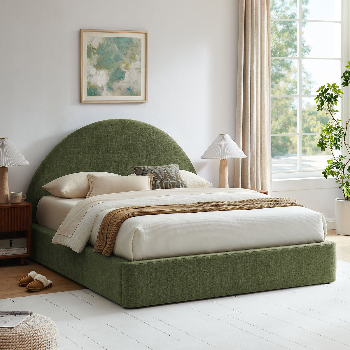 Resort Arched Upholstered Fabric Storage Platform Bed Frame by Modway in green with headboard on Tampa Home & Garden Store