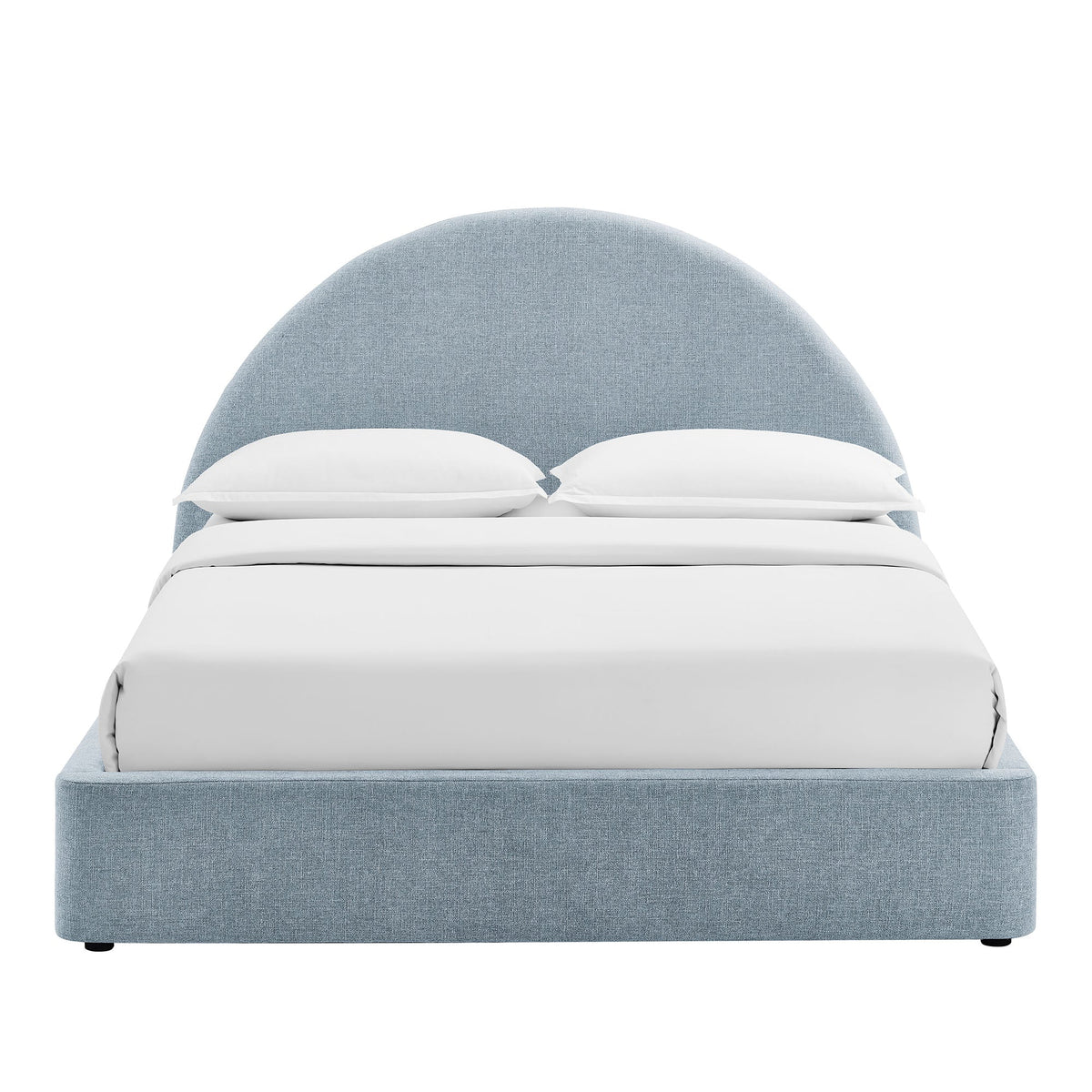Resort arched upholstered fabric storage platform bed frame in blue-gray fabric on Tampa Home & Garden Store