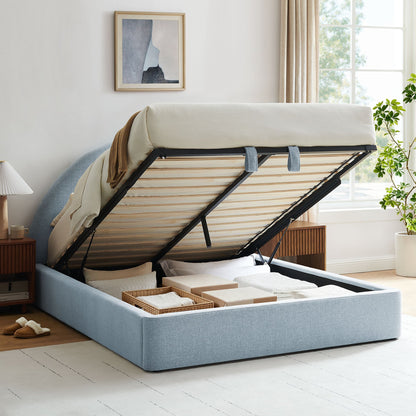 Resort arched upholstered fabric storage platform bed frame by Modway in beige with metal legs on Tampa Home & Garden Store