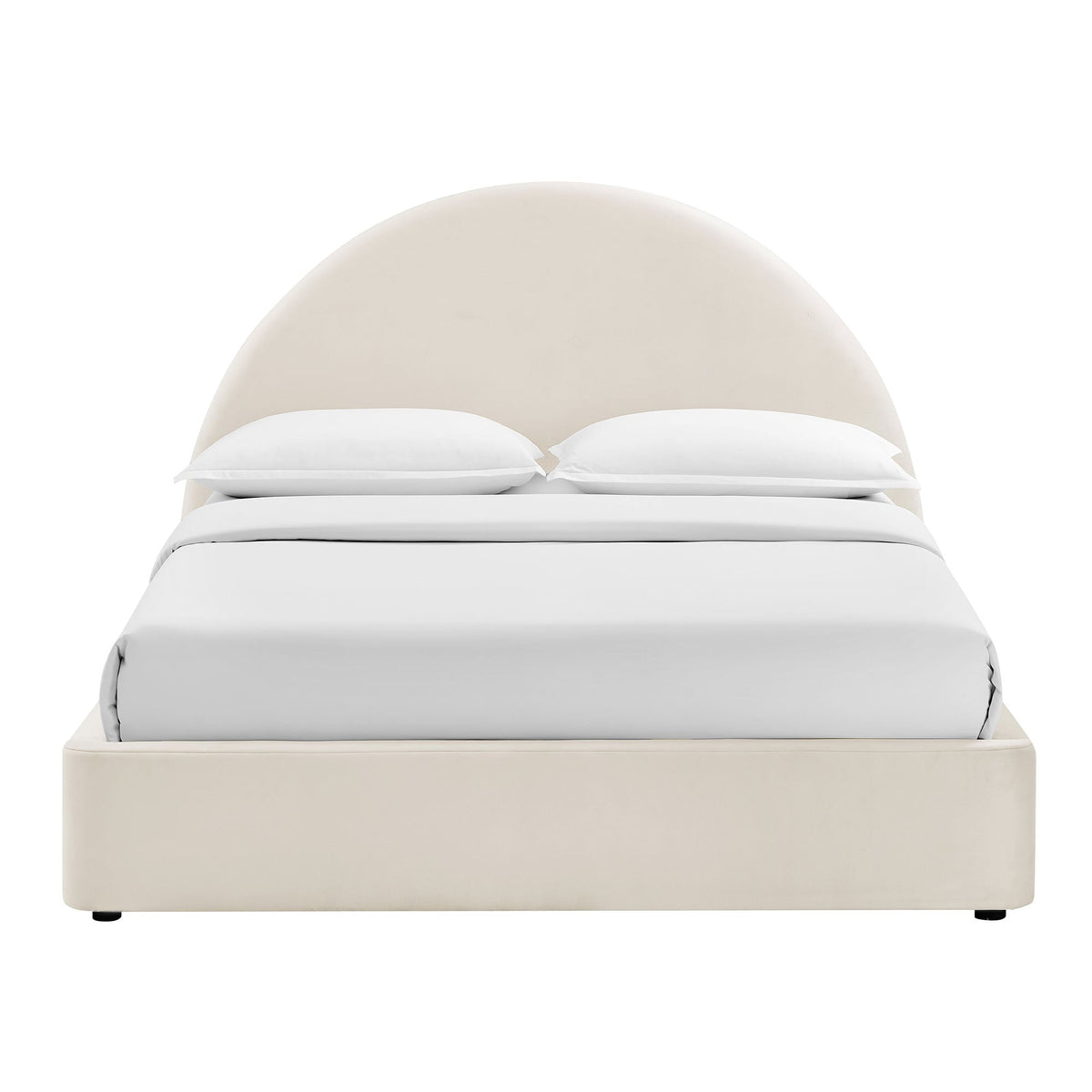 Resort Arched Velvet Storage Platform Bed Frame by Modway in beige with white linens on Tampa Home & Garden Store