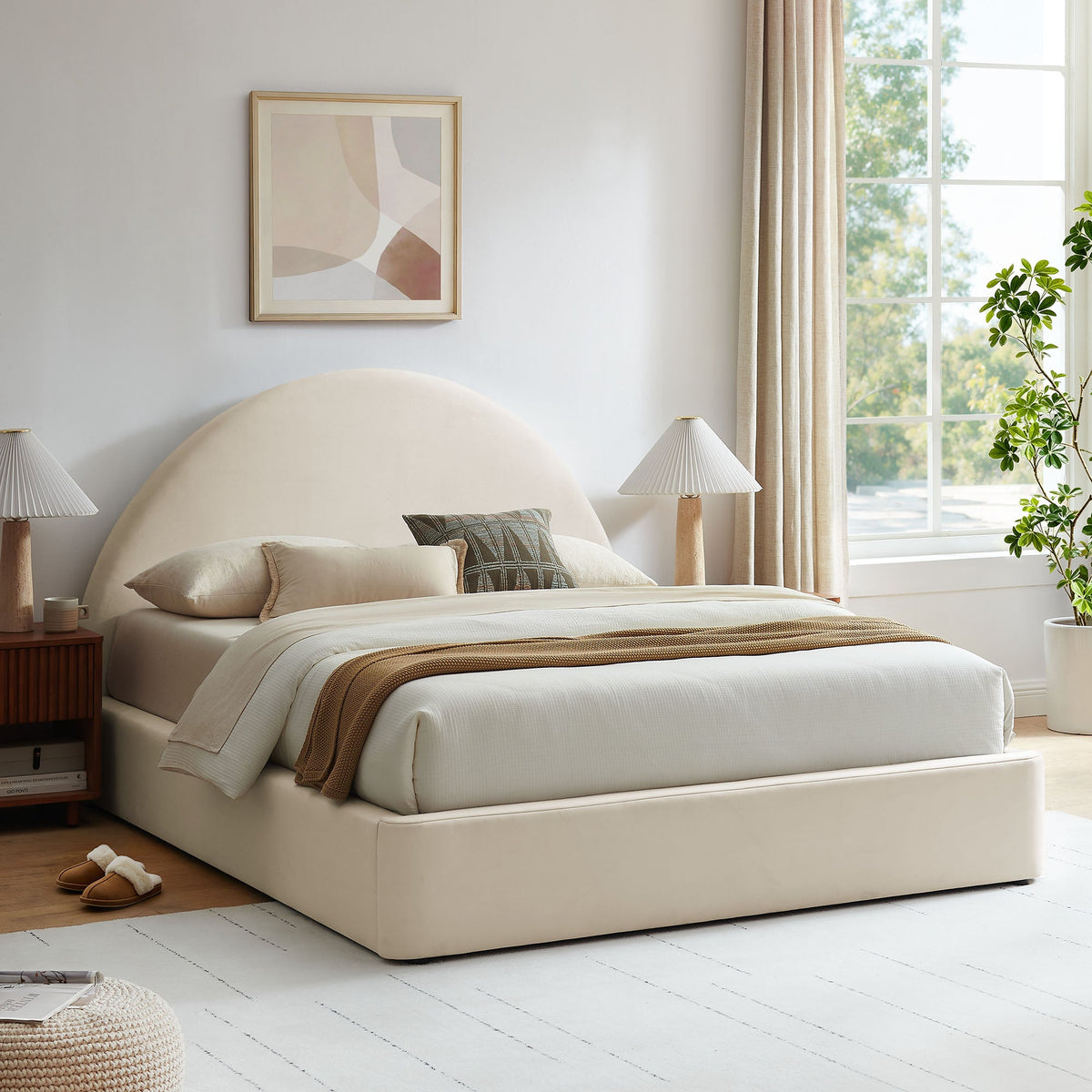 Resort Arched Performance Velvet Storage Platform Bed Frame in beige velvet by Modway on Tampa Home & Garden Store