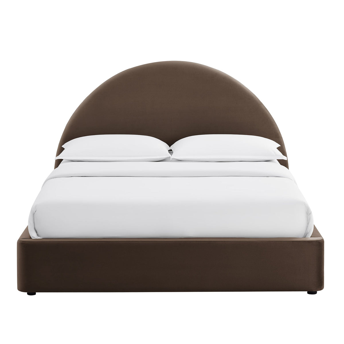 Resort arched velvet storage platform bed frame in brown with white bedding by Modway on Tampa Home & Garden Store
