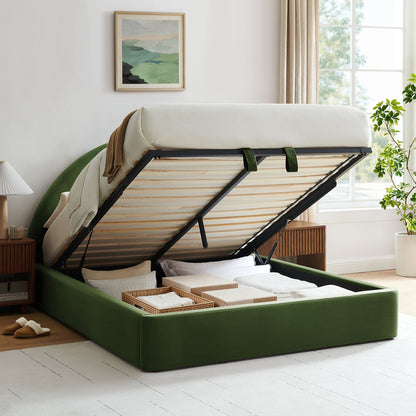 Resort arched velvet storage platform bed frame by Modway in emerald green with black metal base on Tampa Home & Garden Store