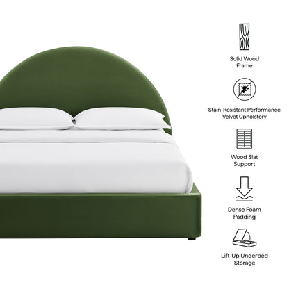 Resort Arched Performance Velvet Storage Platform Bed Frame in green with solid wood frame on Tampa Home & Garden Store