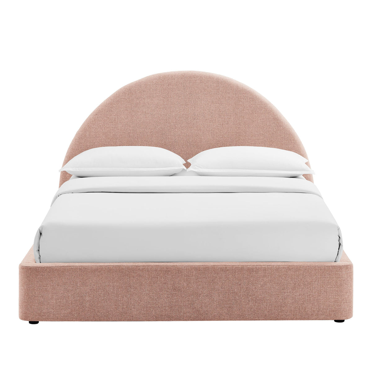 Resort arched upholstered fabric storage platform bed frame by Modway in blush peach with bedding on Tampa Home & Garden Store