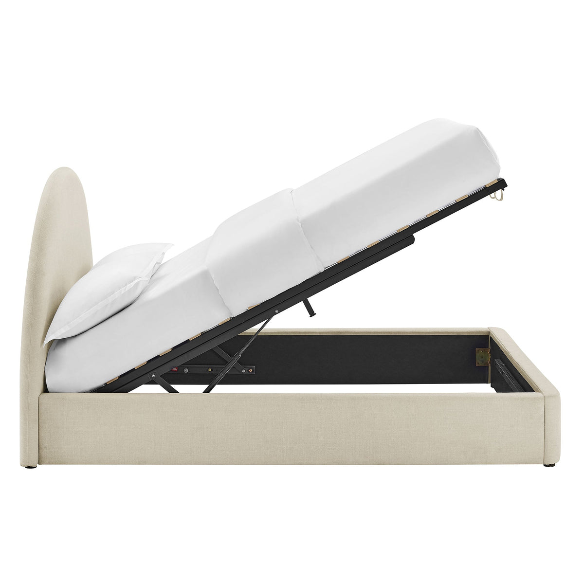 Resort arched upholstered fabric storage platform bed frame in beige by HouseOfZazla on Tampa Home & Garden Store