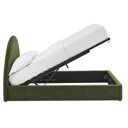 Resort Arched Upholstered Fabric Storage Platform Bed Frame in green with white cushions on Tampa Home & Garden Store