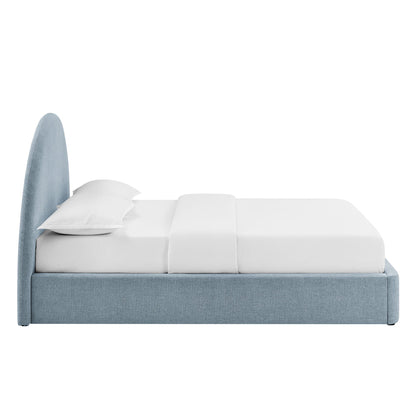 Resort arched upholstered fabric storage platform bed frame in light blue on Tampa Home & Garden Store