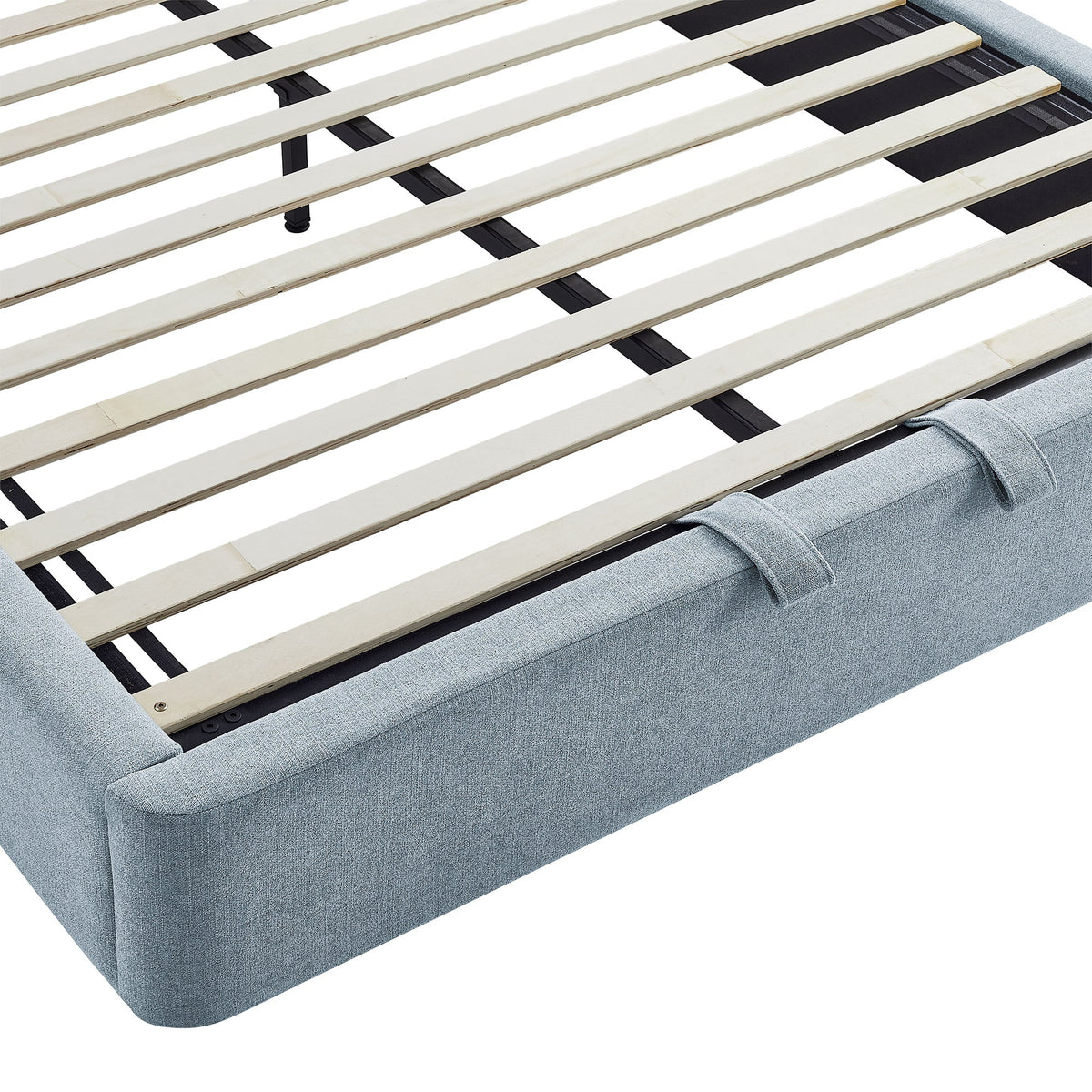 Resort arched upholstered fabric storage platform bed frame in blue-gray by HouseOfZazla on Tampa Home & Garden Store