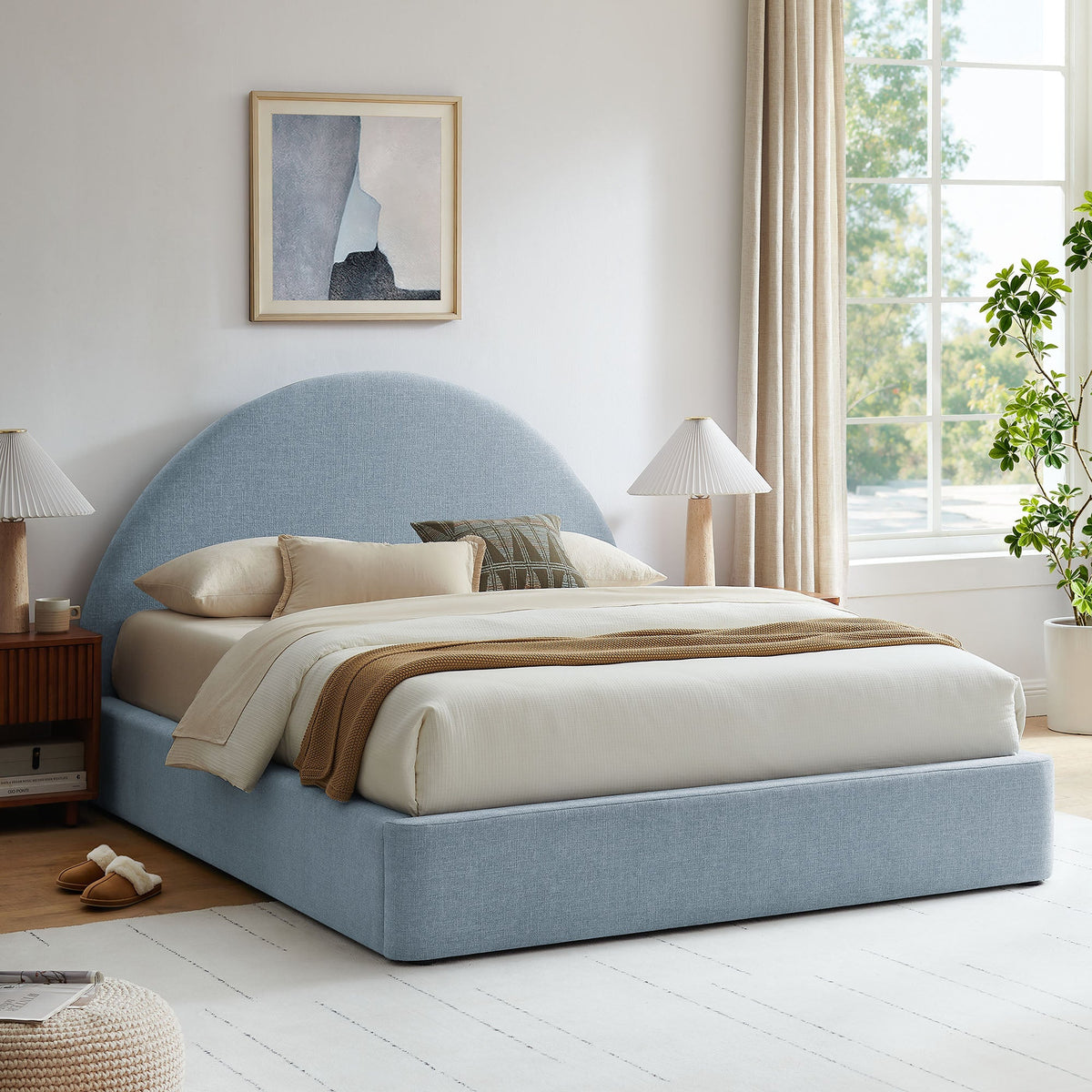 Modway Resort arched upholstered fabric storage platform bed frame in soft blue fabric on Tampa Home & Garden Store