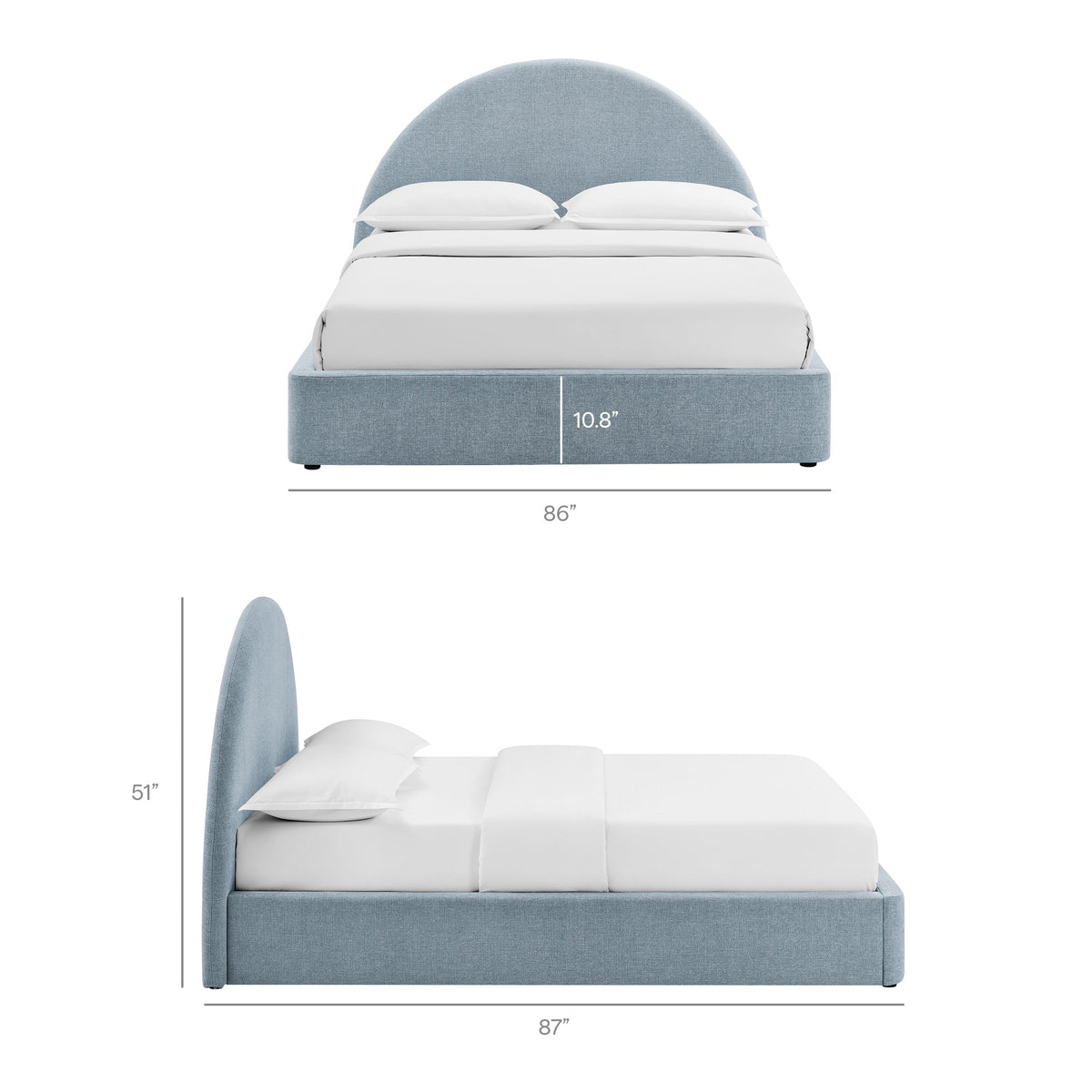 Resort arched upholstered fabric storage platform bed in blue with white bedding by Modway on Tampa Home & Garden Store