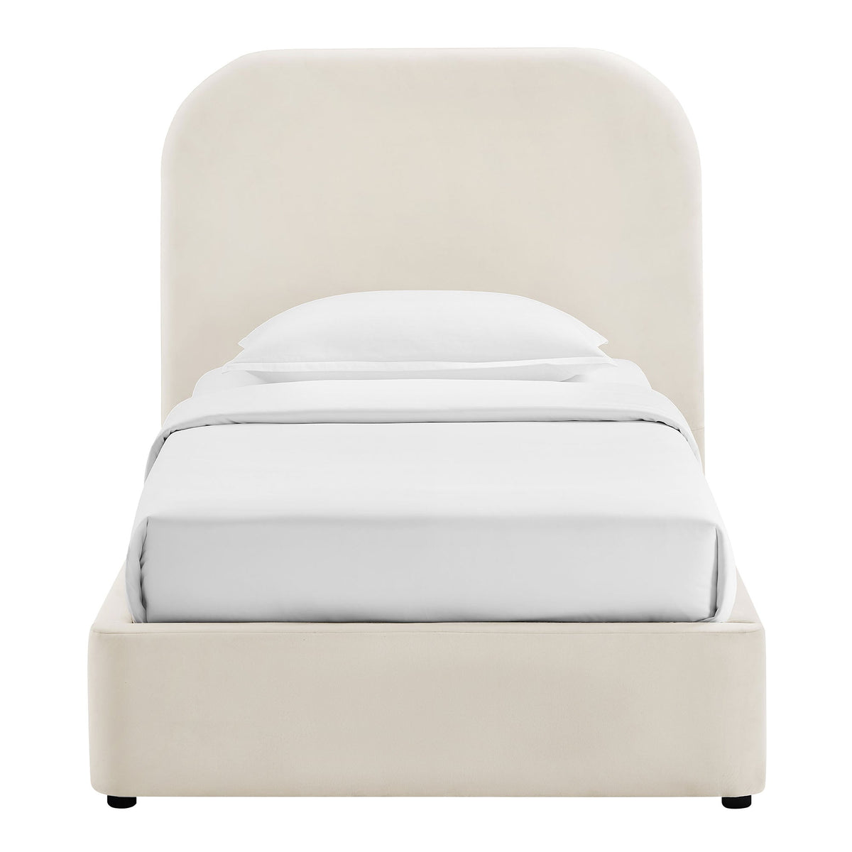 Keynote Performance Velvet Storage Platform Bed Frame beige velvet with rounded headboard on Tampa Home & Garden Store