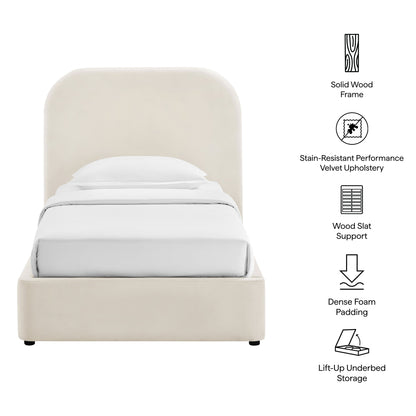 Keynote Velvet Storage Bed Frame cream upholstery solid wood lift-up storage HouseOfZazla on Tampa Home & Garden Store