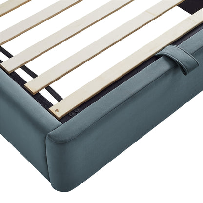 Keynote Performance Velvet Storage Platform Bed Frame by Modway with teal velvet and white slats on Tampa Home & Garden Store