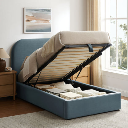 Keynote Performance Velvet storage platform bed frame by Modway in blue with hydraulic lift on Tampa Home & Garden Store