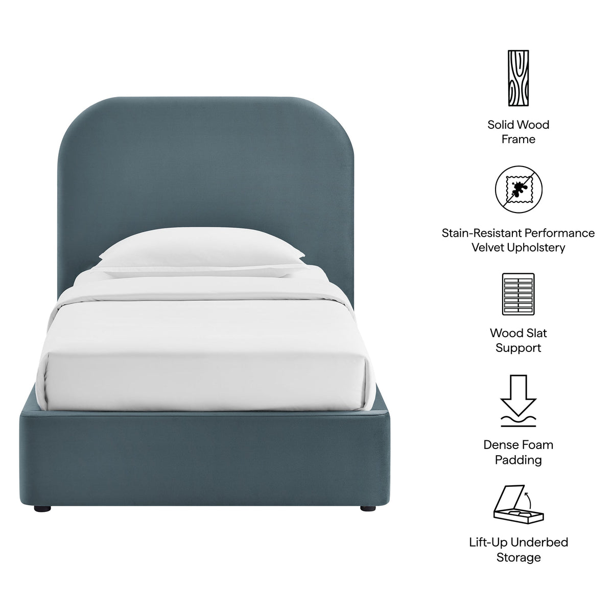 Keynote Performance Velvet storage platform bed frame in blue velvet upholstery by Modway on Tampa Home & Garden Store