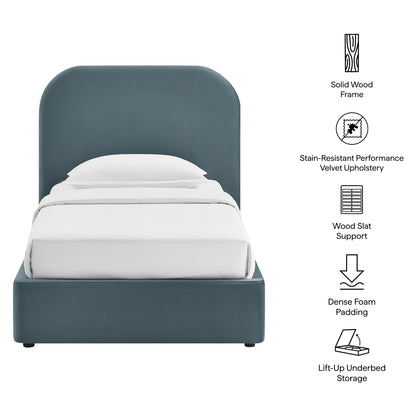 Keynote Performance Velvet storage platform bed frame in blue velvet upholstery by Modway on Tampa Home & Garden Store